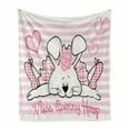 thumbnail image 1 of Retro Soft Flannel Fleece Throw Blanket, Miss Bunny Hoop in Love Romantic Rabbit Valentines Day in Hearts Artwork, Cozy Plush for Indoor and Outdoor Use, 50" x 70", Pale Pink White, by Ambesonne, 1 of 6