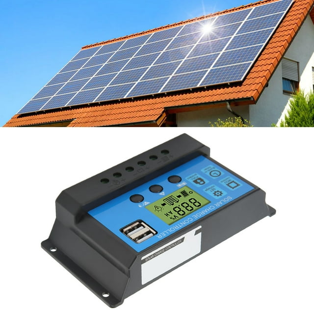 Solar Charge Controller,12V 24V Solar Charge Controller USB PWM Photovoltaic Solar Panel Charge Regulator With LCD Display