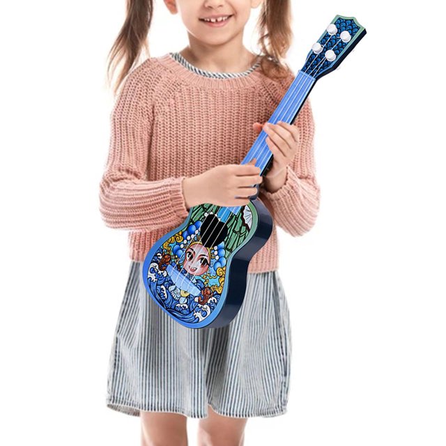 Ukelele de , juguete educativo, guitarra pequeña, lindo juguete portátil de guitarra simulada para cultivar interés, práctica, principiantes, Azul Hugo Mini ukelele para niños