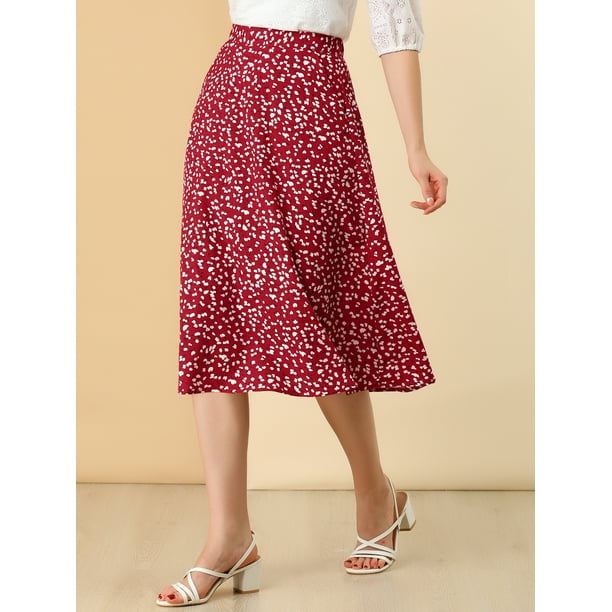 Allegra K Women's A-Line Midi Skirt Floral Print Chiffon Vintage