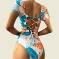 thumbnail image 2 of PEASKJP One Shoulder One Piece Swimsuit for Womens Sequin Graphic Swimwear Bow Ruffled Conjoined Bathing Suit, Sky Blue L, 2 of 5