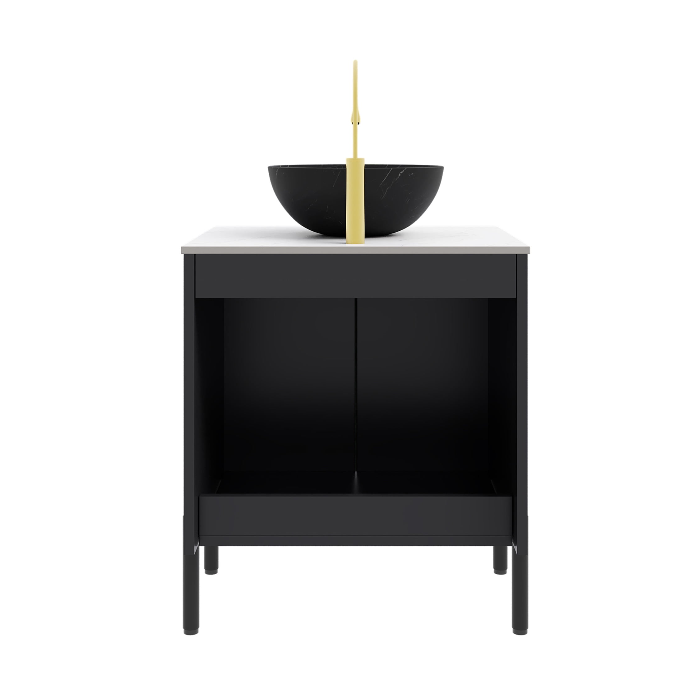 Noble House TURIO 24" Bathroom Vanity with Sintered Stone Countertop, Storage Cabinet, Black Bowl Basin, Black