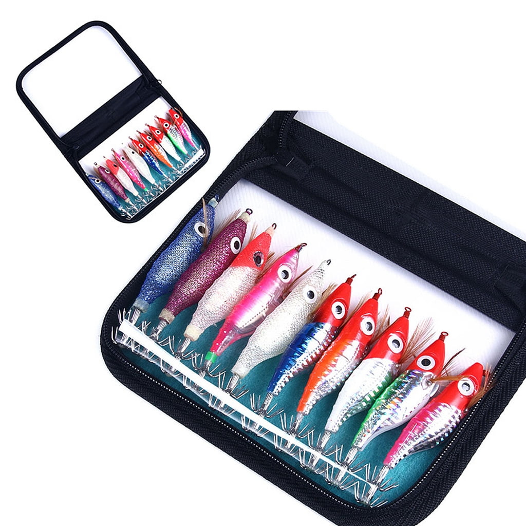 Aellinatey 10Pcs Glow Squid Jig Hooks Hard Fishing Lures Saltwater Fishing Squid Jigs Shrimp Prawn Lures Fluorescent Squid