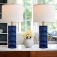 thumbnail image 6 of Oneach 24.75" Ceramic Modern Table Lamps Set of 2 for Living Room Bedroom, Blue Nightstand Bedside Lamps for Home, 6 of 9