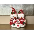 thumbnail image 3 of Snowmen Family Plush Shelf Sitter Figurine Red White Green Soft Fabric Christmas Decoration Tabletop Fireplace Desk Winter Holiday Collectible (12” x 9”), 3 of 7