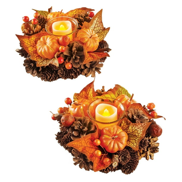 Download Fall Harvest Glass Candle Holders - Set of 2, Thanksgiving ...