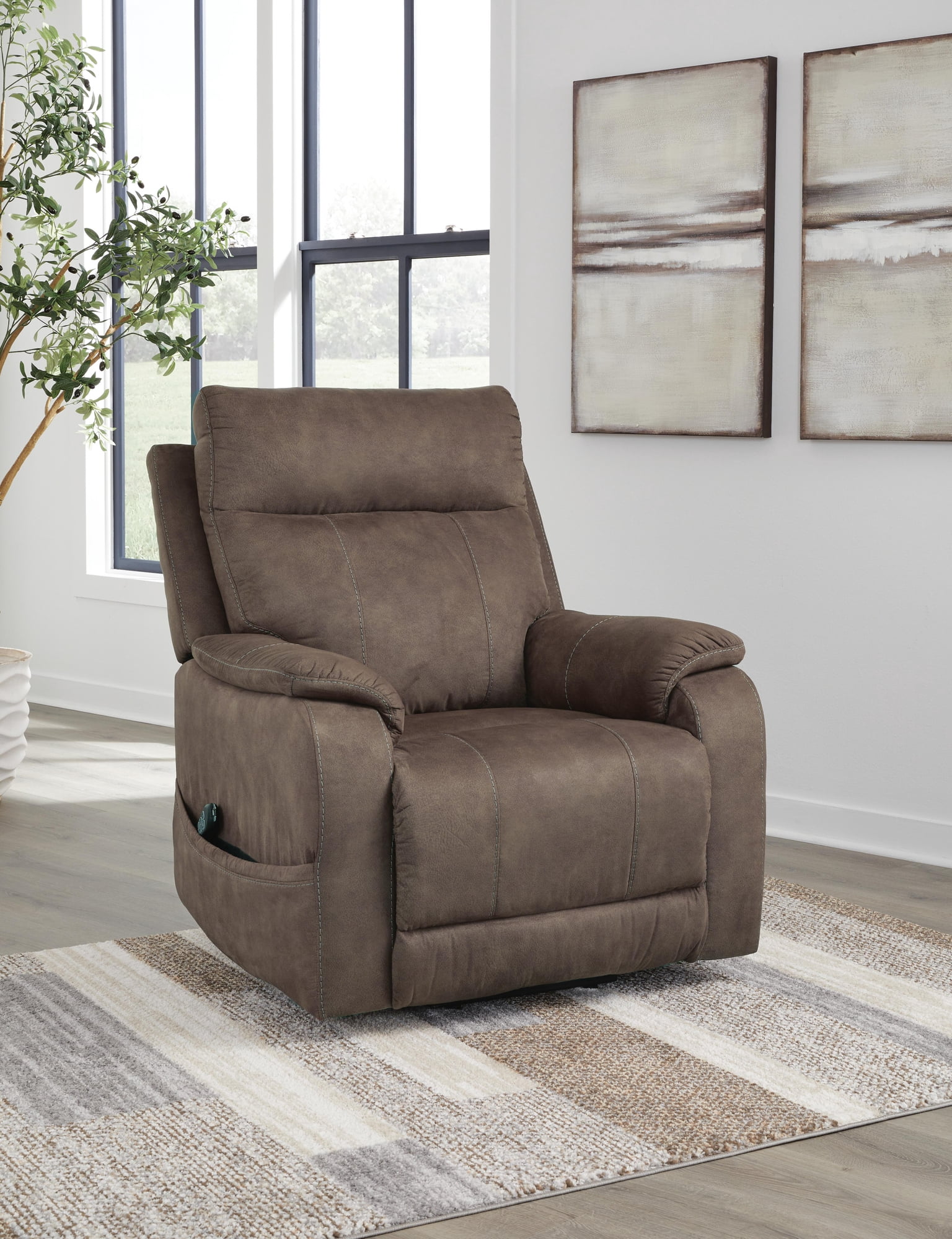 Signature Design by Ashley Crestmeade Power Lift Recliner Chair with Heat, Massage, USB Charging - Espresso Brown Faux Leather Electric Lift Chair
