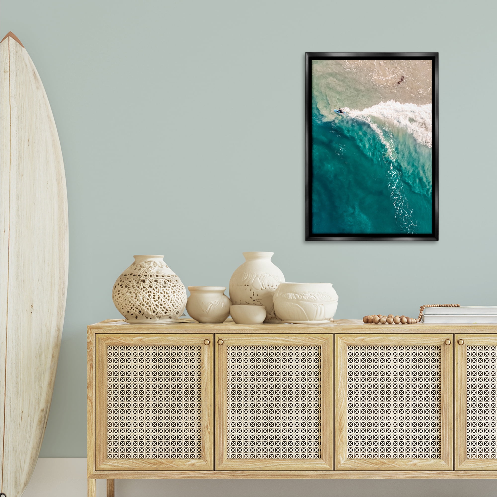 Stupell Industries Surfing Clear Waters Nautical & Beach Photography Black Floater Framed Canvas Art Print Wall Art, 21 x 31