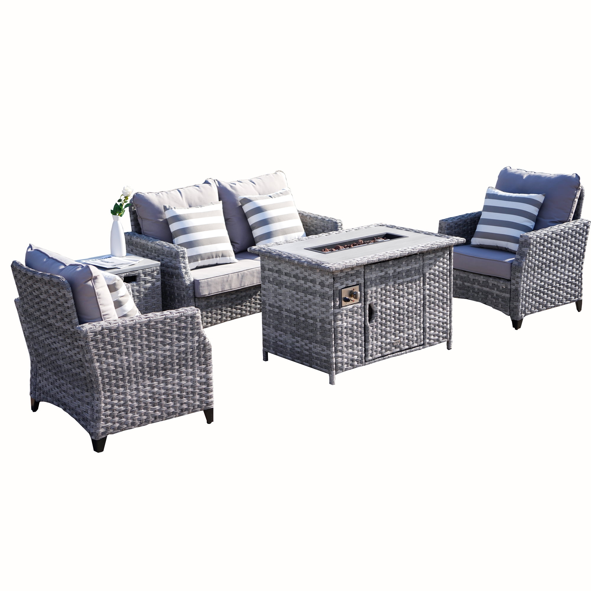 Abrihome Patio Wicker Classic Gas Fire Pit Sets for Garden in the Outdoor
