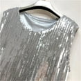 thumbnail image 2 of Party Heavy Sequins Tassels Dress Round Neck Straight Long Shiny Silver Dress Evening, 2 of 5