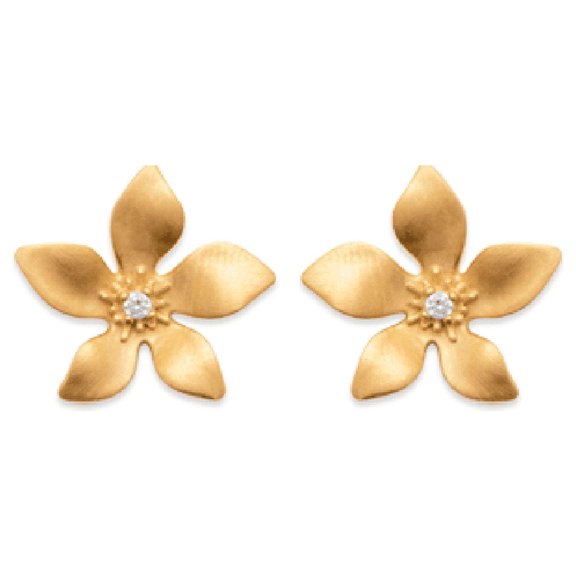 Mystigrey Leilani 18K Gold Plated Flower Stud Earrings for Women with Cubic Zirconia