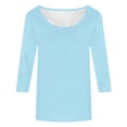 thumbnail image 4 of VNKIDY Women's T-Shirt Solid Color Three Quarter Sleeve Tees Lightweight Scoop Neck Loose Fit Casual Basic Top For Daily Layering Wear Leisure Top, 4 of 4