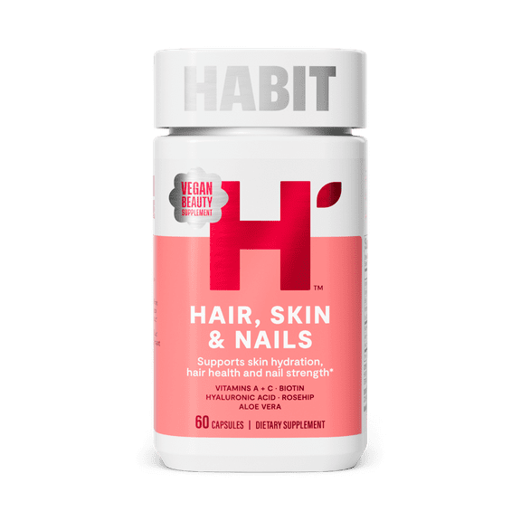 HABIT Hair, Skin & Nails Supplement, Vitamins A & C, Biotin, Hyaluronic Acid, Vegan, 60 Capsules