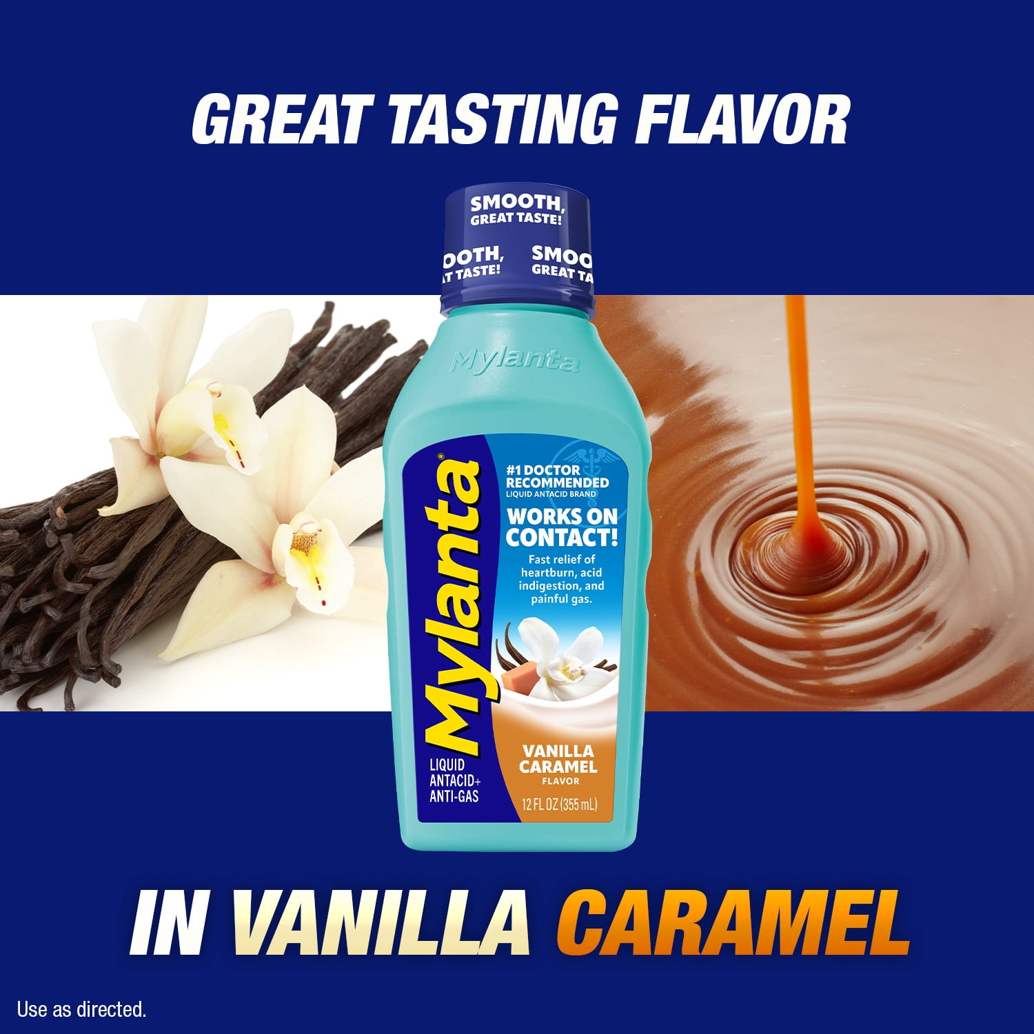 (3 pack) Mylanta Heartburn and Gas Relief Vanilla Caramel Liquid Antacid, 12 fl oz