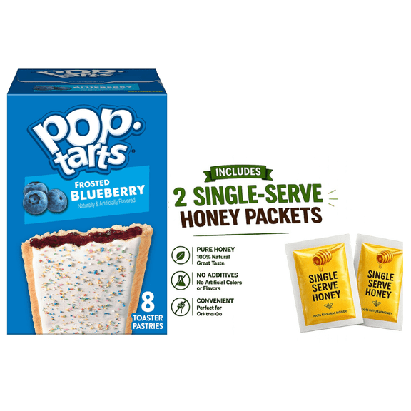 Pop-Tarts Toaster Pastries Frosted Blueberry (8 Pop-Tarts), with two single serving Honey