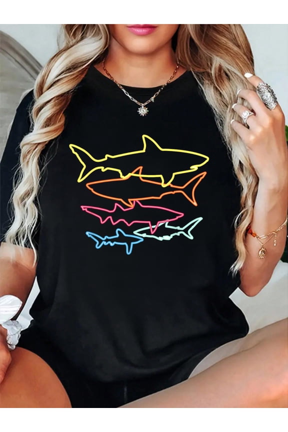Retro 80s Shark Clothes Shark Party Kids Women Men Sharks T-Shirt