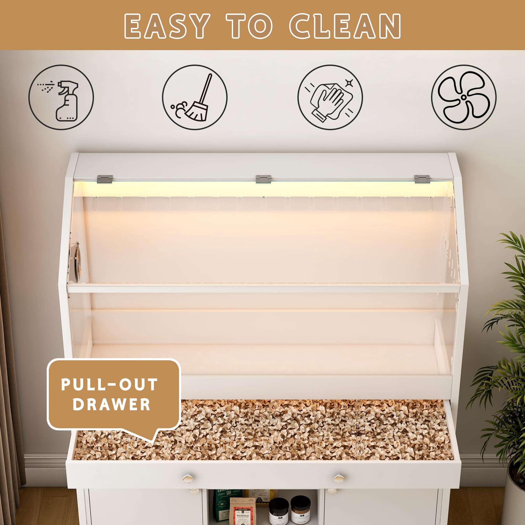 Akaber 43.3" Small Animal Cage with Storage Cabinet, Large Habitat with LED Light and Fan, Acrylic Panels