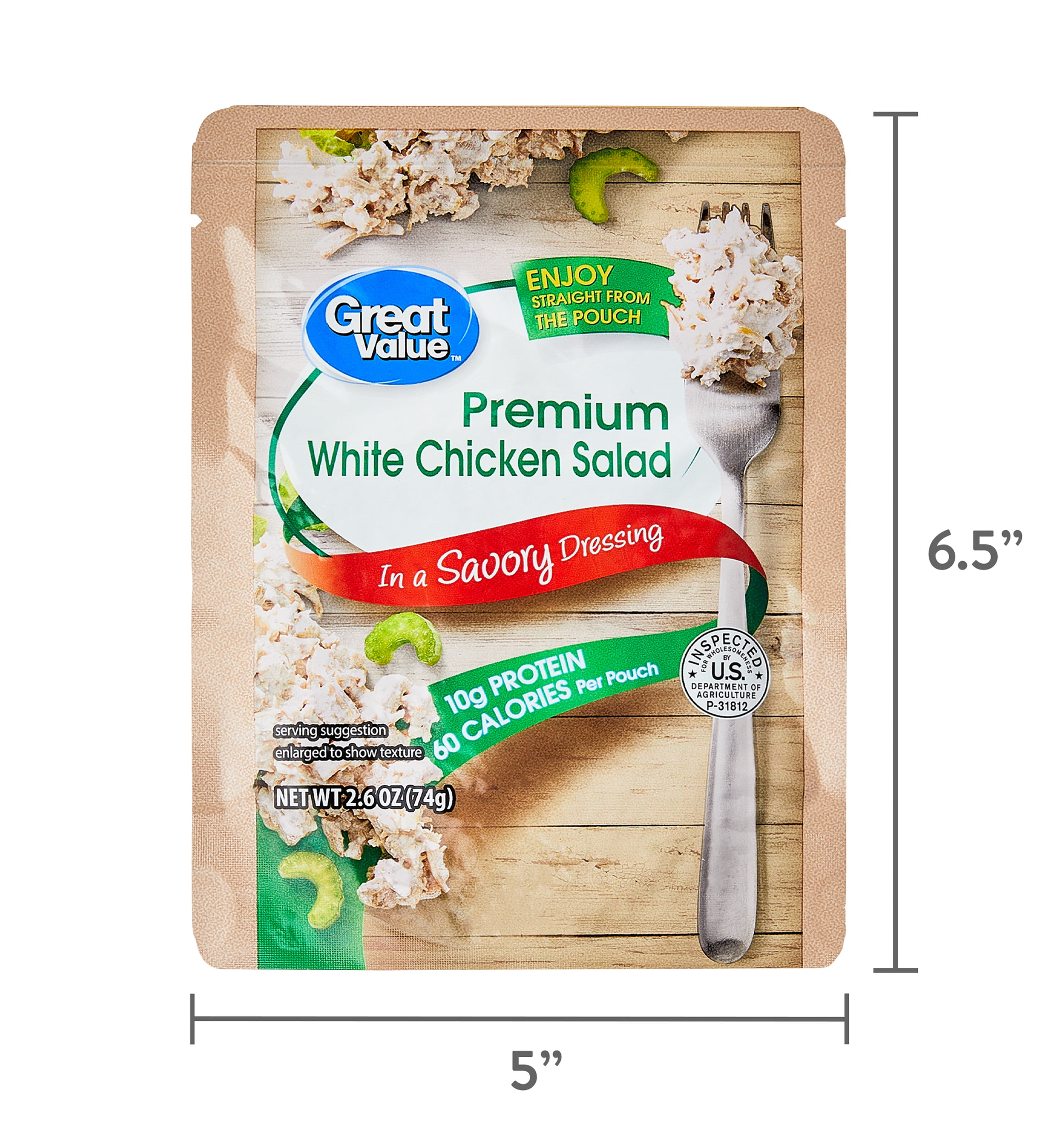 Great valueページ Great Value White Chicken Salad Pouch, Ready-to-Eat, 2.6 oz, 10g