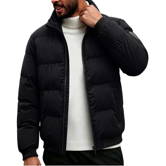 DYTTDG Men’s Winter Puffer Jacket, Long Sleeve Zip Up Quilted Outerwear with Ribbed Cuffs, Casual Loose Fit Coat for Daily Outdoor Wear