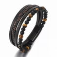 thumbnail image 2 of K-KED Natural Tiger's-Eye Beads Men's Bracelet Hand Woven Multilayer Leather Bracelet-lasurite +Grinding sand 21cm, 2 of 9