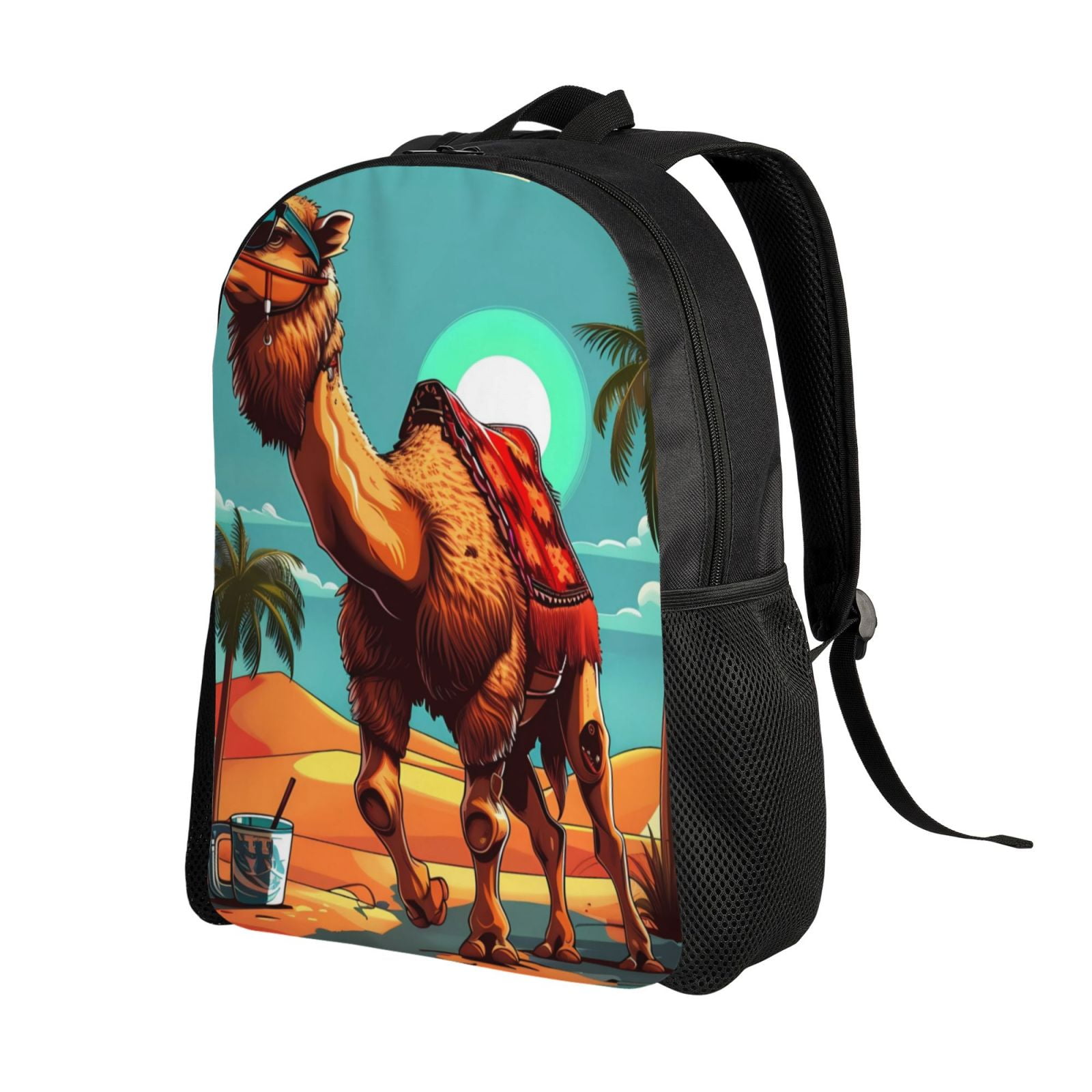 Xecao Cool Camel Oasis Vibes Print School Backpack with Laptop Compartment Small Travel Laptop Backpack for Women Men Waterproof College Backpack Simple School Bag