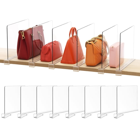 HBlife 8 Pack Clear Shelf Dividers, Vertical Purse Organizer for Closet Perfect for Sweater, Shirts, Handbags in Bedroom and Kitc