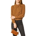 thumbnail image 2 of INSPIRE CHIC Women's Wear-to-Work Tops Checks Bow-Tie Neck Long Sleeve Blouses XS Brown, 2 of 8