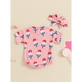thumbnail image 6 of Raccmtaty Baby Girls Independence Day Romper Short Sleeve O Neck Popsicle Print Romper with Headband, 6 of 8