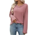 thumbnail image 5 of AGWOLF Womens Long Sleeve Shirts Oversized Split Neck Waffle Knit Pullover Loose Fit Solid Color Basic Tee Dressy Casual Tunic Blouses Pink XXL, 5 of 10