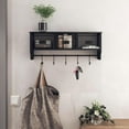 thumbnail image 2 of Wall Mounted Storage Rack - Blackwashed Solid Pine Wood - 24 Inch - Upper Shelf - 5 Hooks - Wire Baskets - for Entryway, Kitchen, Bathroom, 2 of 18