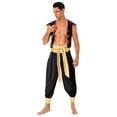 thumbnail image 2 of TiaoBug Mens Arabian Prince Costume Outfits Golden Vest and Bloomers Pants Halloween Cosplay Party Suit A Black XXL, 2 of 5
