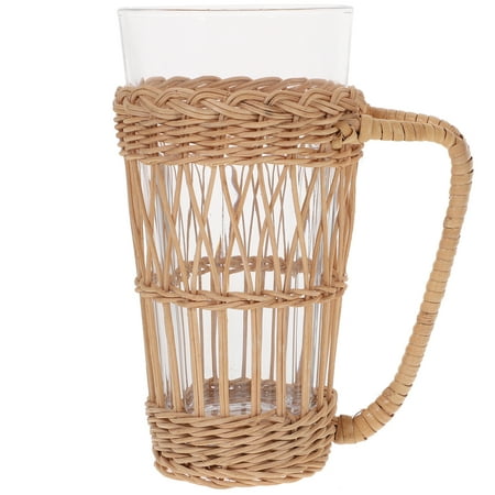 

ifundom Glass Cup Glass Tea Cup Glass Water Cup Coffee Mug with Woven Rattan Sleeve