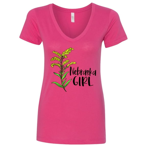 Inktastic Nebraska Girl Goldenrod Flower Women's V-Neck T-Shirt