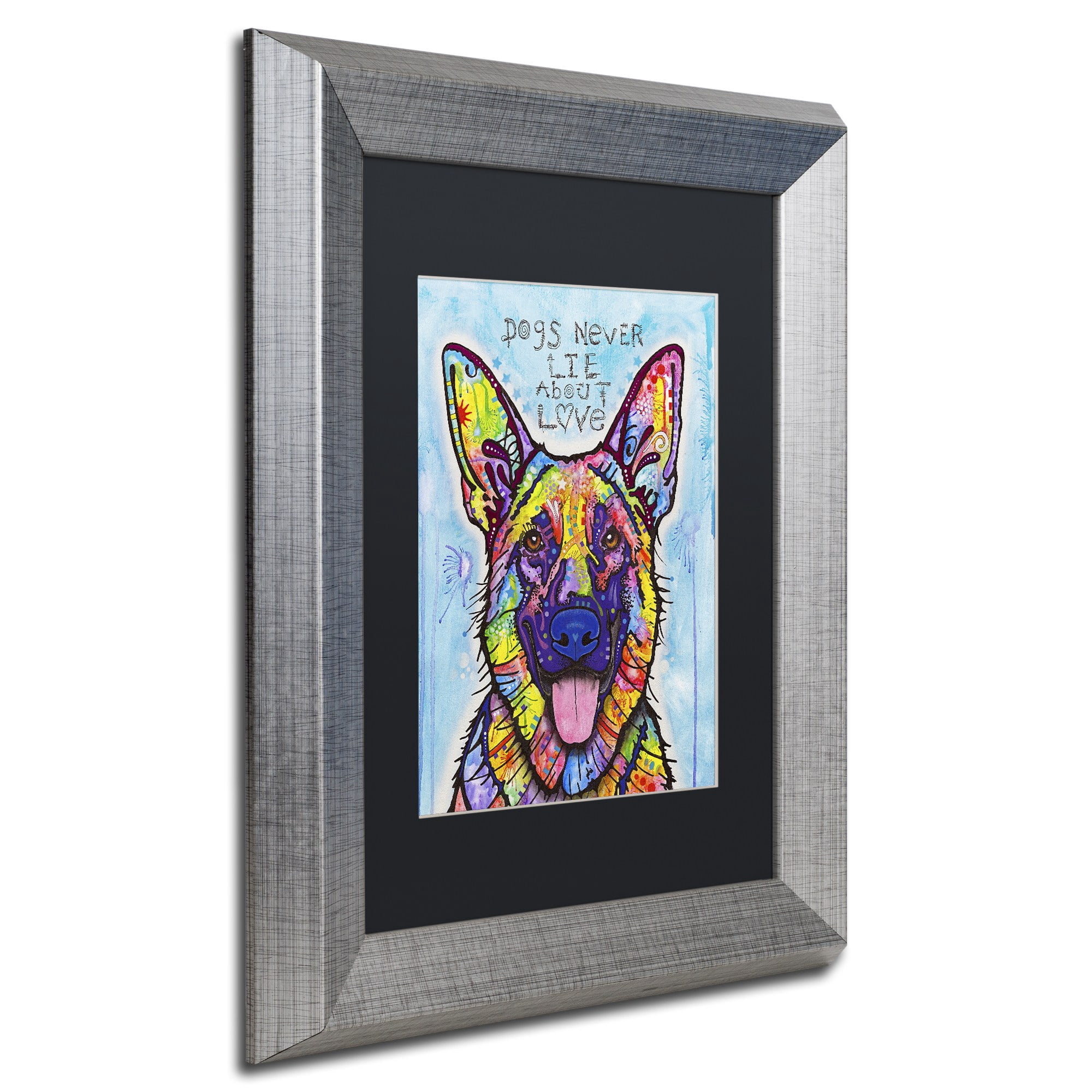 Trademark Fine Art 'Dogs Never Lie' Canvas Art by Dean Russo, Black Matte, Silver Frame