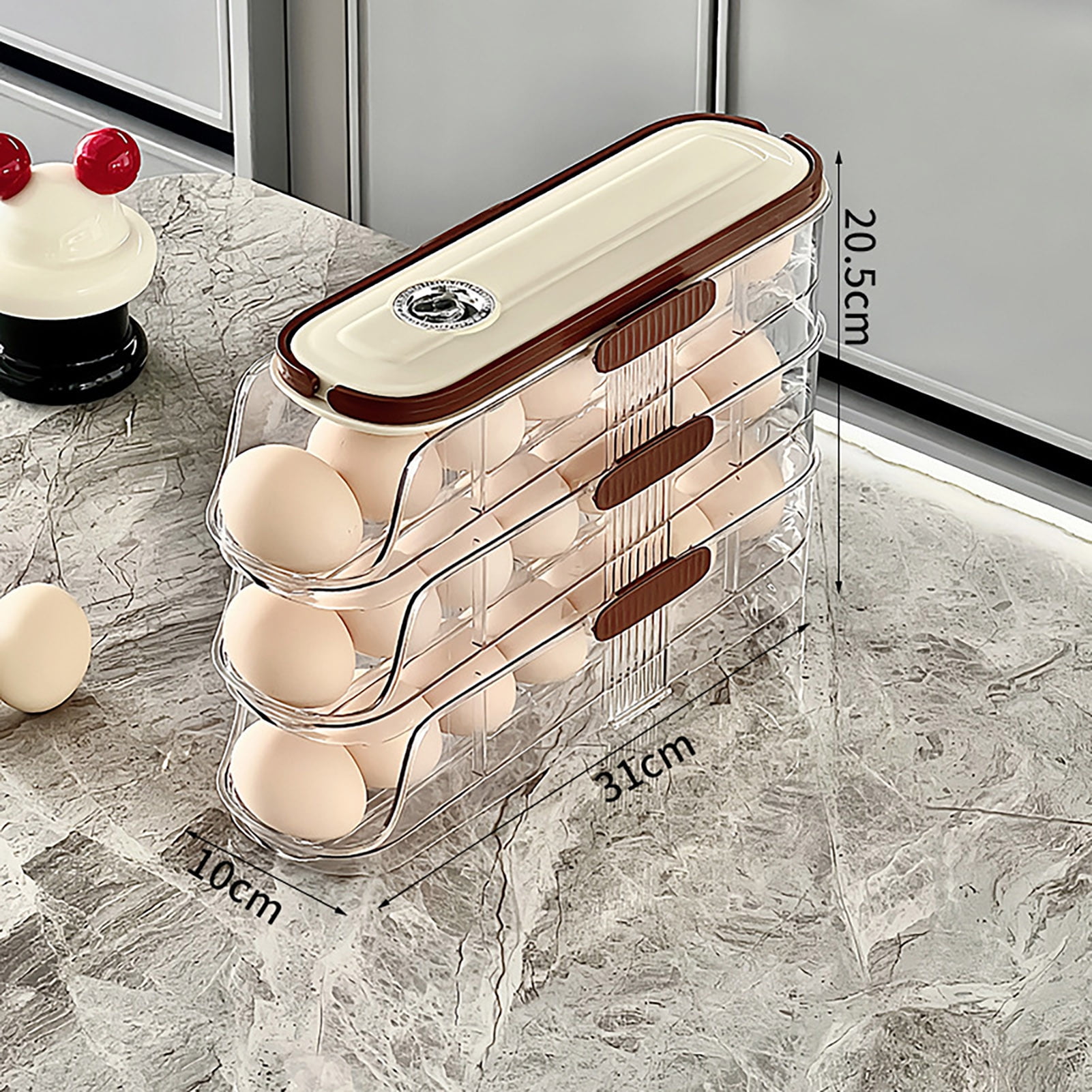 sunsanly Automatic Rolling Egg Container Fridge Storage Box Food Grade BPA Free Transparent Stackable Fridge Organizer with Lid