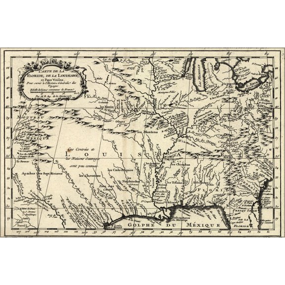 24"x36" Gallery Poster, Carte de la Florida, de la Louisiana map 1780