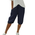 thumbnail image 5 of CIENVNSTG Womens Solid Color Baggy Bermuda Shorts Cotton Linen Fabric High Waist Knee Length Cut with Pockets for Daily Summer Outings Blue M, 5 of 7