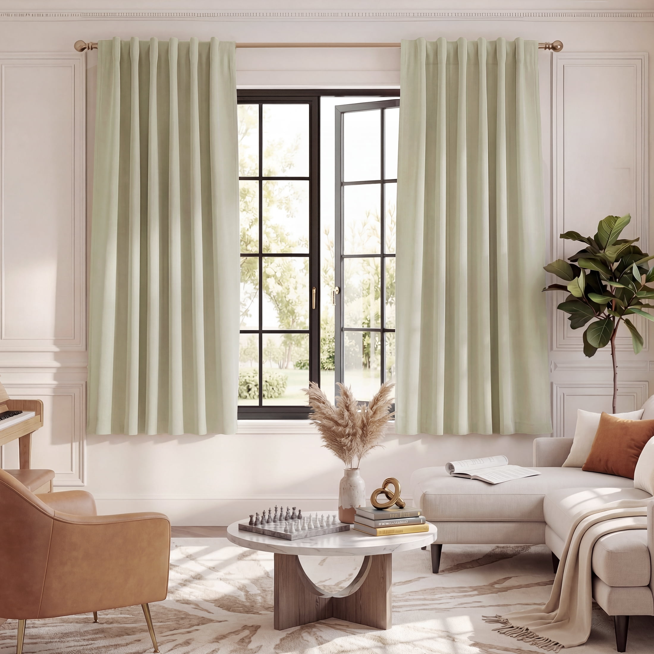 NICETOWN 2‑Layer 100% Blackout Curtains, Biscotti Beige, 52" W x 63" L, 2‑Panel Set