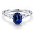 thumbnail image 3 of Gem Stone King 14K White Gold Blue Created Sapphire and White Moissanite Engagement Ring for Women | 1.80 Cttw | Oval 8X6MM | Gemstone September Birthstone | Size 8, 3 of 6