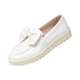 thumbnail image 3 of IEMIEMIEM Womens Bow Loafers Leather Comfort Round Toe Slip On Anti Slip Low Cute Non Slip Platform Loafers for Work Daily Casual Dressy White 9 Wide, 3 of 5