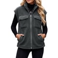 thumbnail image 2 of Sentuca Womens Vest Stand Collar Full Zip Plush Fleece Coat with Pockets Sleeveless Warm Cozy Soft Wear Jackets, Gray 3XL, 2 of 8