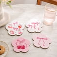 thumbnail image 4 of huayou Round Scalloped Edge Wooden Coasters Set of 4, Bow & Cherry Pattern Cup Mats, Decorative Heat‑Proof Drink Coasters for Coffee Bar, Dining & Living Room, 4 of 7