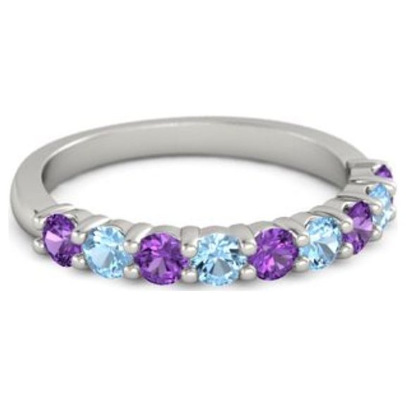925 Sterling Silver Round 2.50 MM Amethyst Blue Topaz Half Eternity Women Stackable Ring Size US- 4