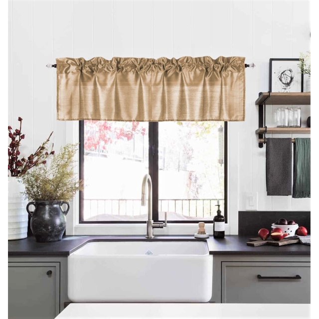 Cortina de seda sintética transparente de lujo S18, para cocina y baño, con bolsillo para barra, color dorado, 140 cm de ancho x 45 cm de largo.