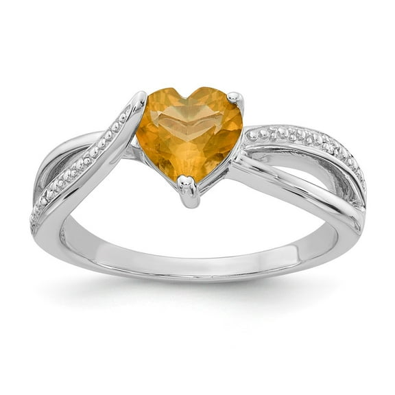 Sterling Silver Heart Shaped Citrine & Diamond Ring