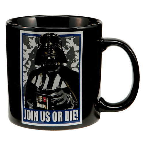 JOIN US OR DIE Star Wars Darth Vader Black Coffee Cup Mug Picture Dark Lord Sith 