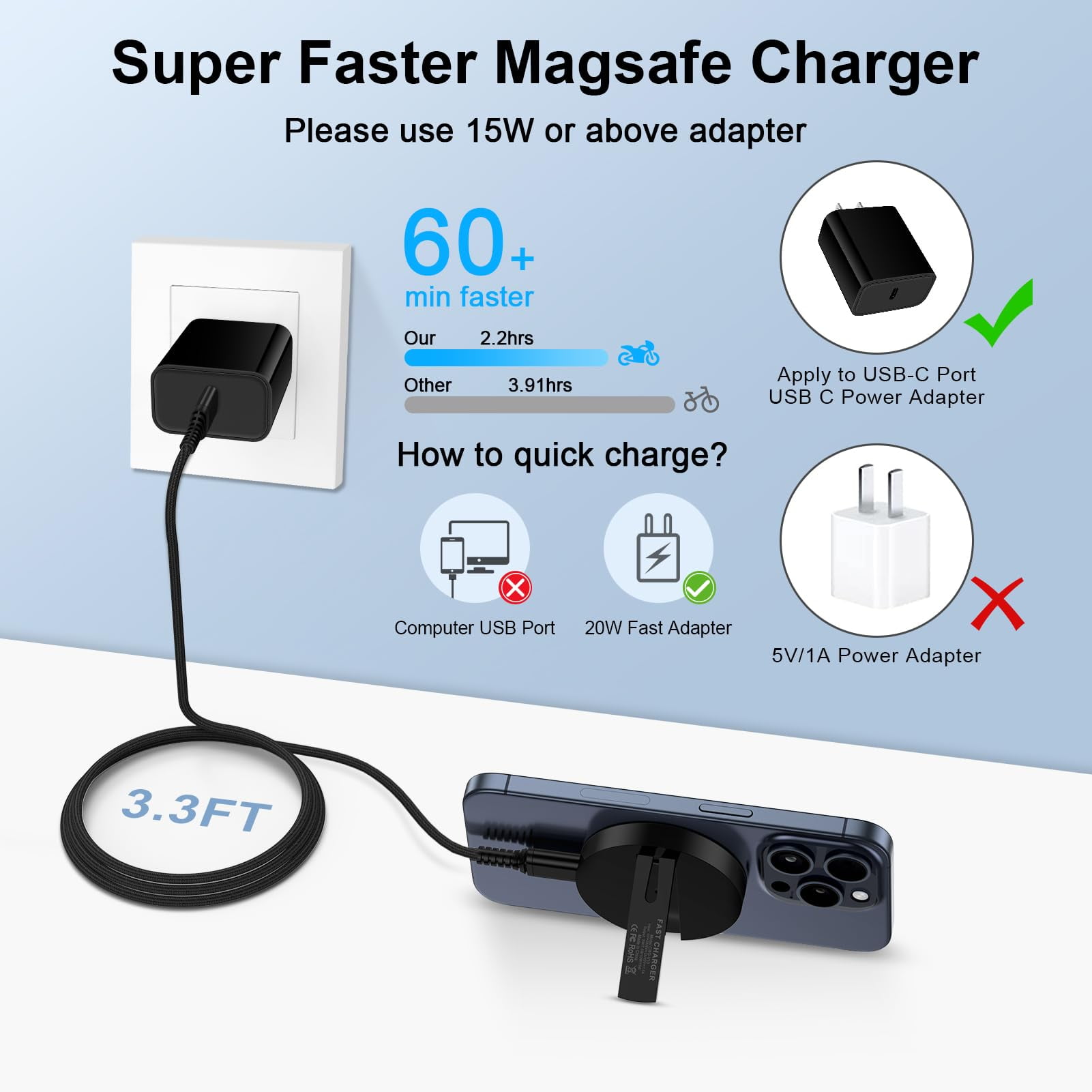 ABCPOW 2Pack Wireless Charger Stand,15W Magnetic Fast Charger Pad Mat MagSafe Wireless Charging Station Android Wireless Charger Holder Dock Compatible for iPhone 17 16 15 Samsung Galaxy S25 S24 S23