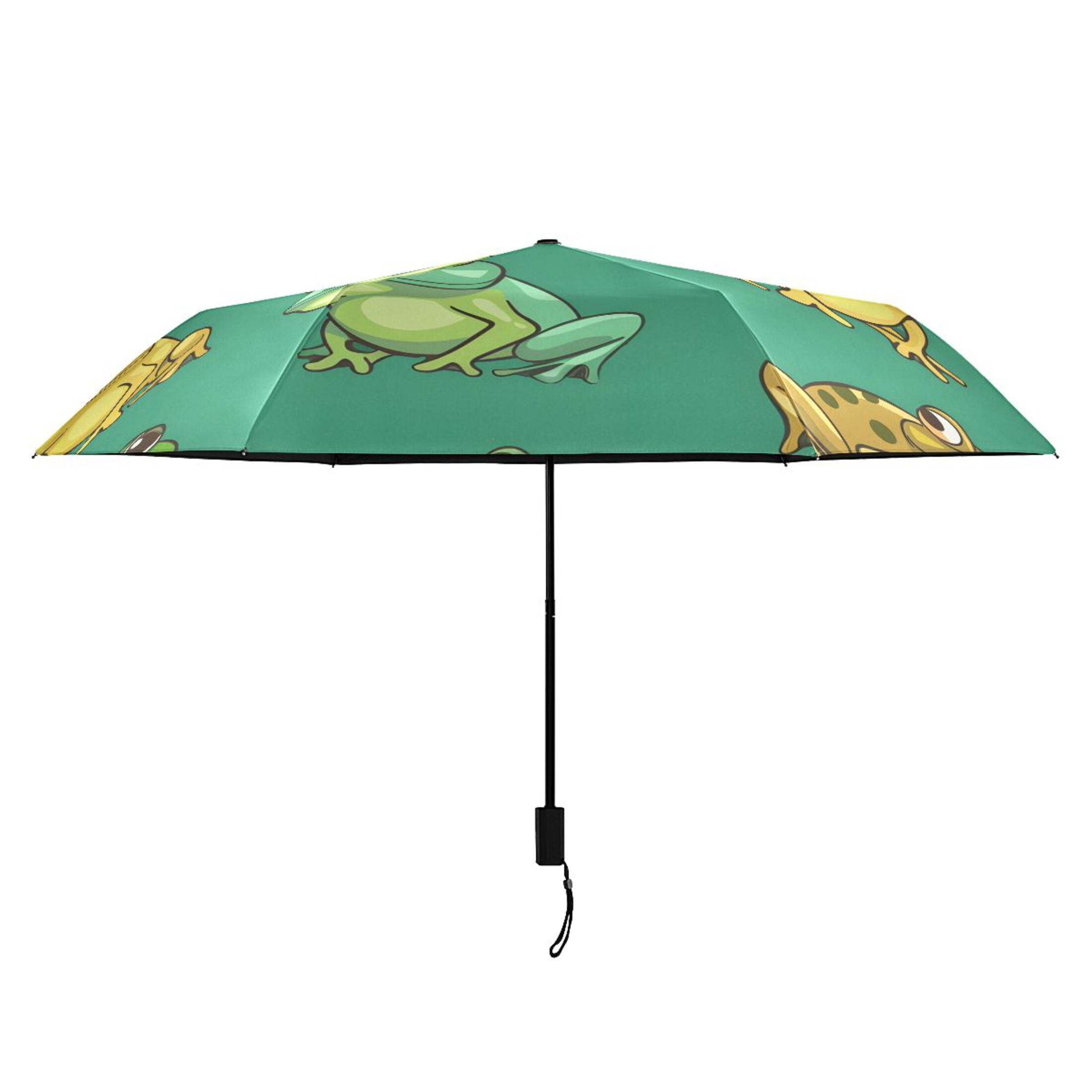 Cartoon Frogs All Weather Umbrella Triple Folding Parasol 6 Ribs UV Protection Portable