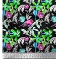 thumbnail image 1 of Soimoi Pink Polyester Crepe Fabric Leaves,Floral & American Robin Bird Print Fabric by The Yard 42 Inch Wide, 1 of 3