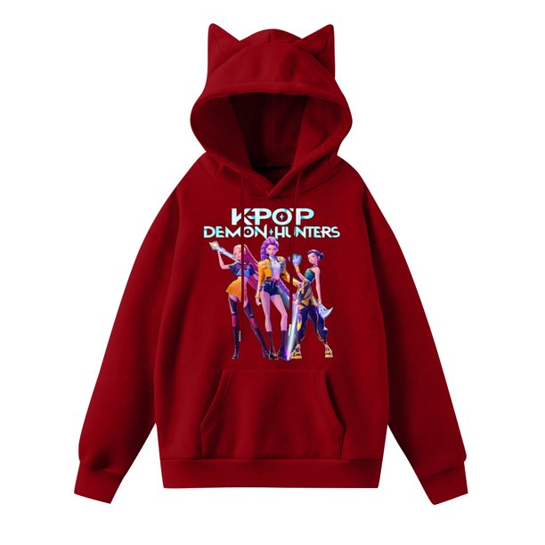 Pop cazadora para niña Demon Hunters Women's Fashion Cat-Ear Crop Top Hooded Sweatshirt (Red)